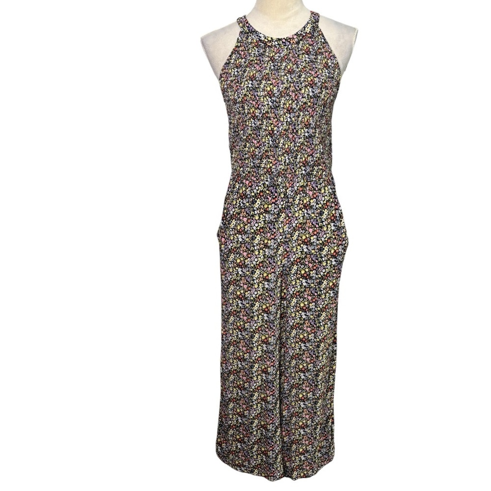 Ann Taylor LOFT Floral Print Multicolored Smocked Jumpsuit Size 6 Bohemian